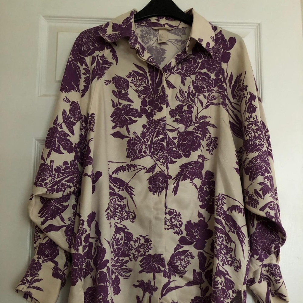 COPY - COPY - Oversized cream blouse with purple florals